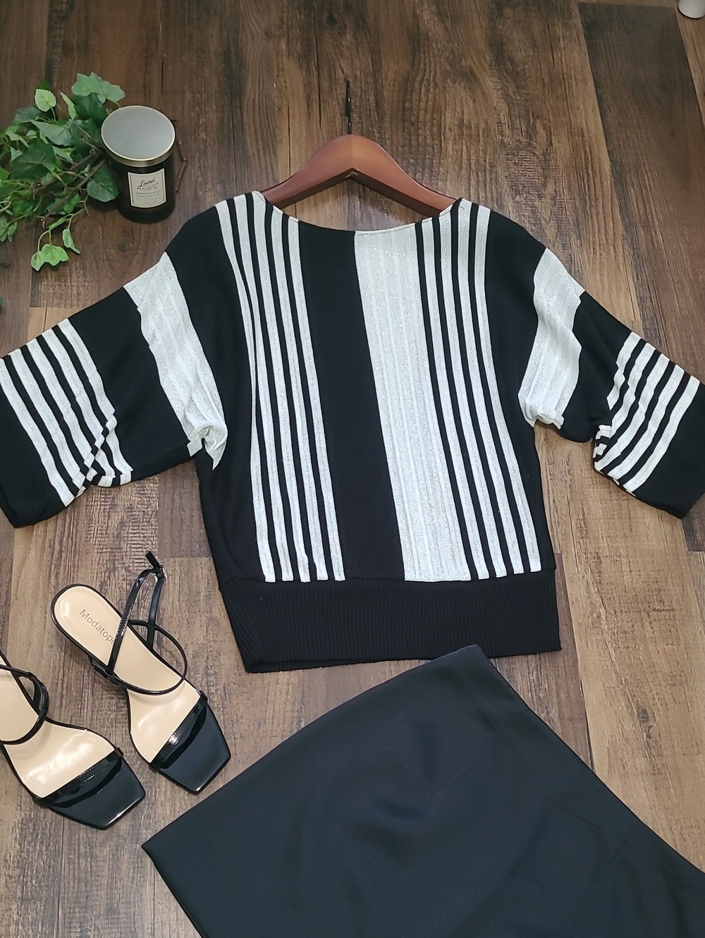 Black, White, and Silver Striped Sweater